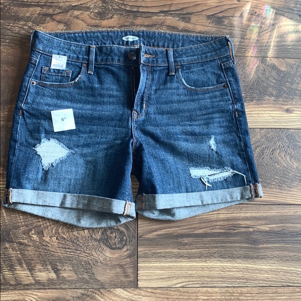 Distressed jean shorts